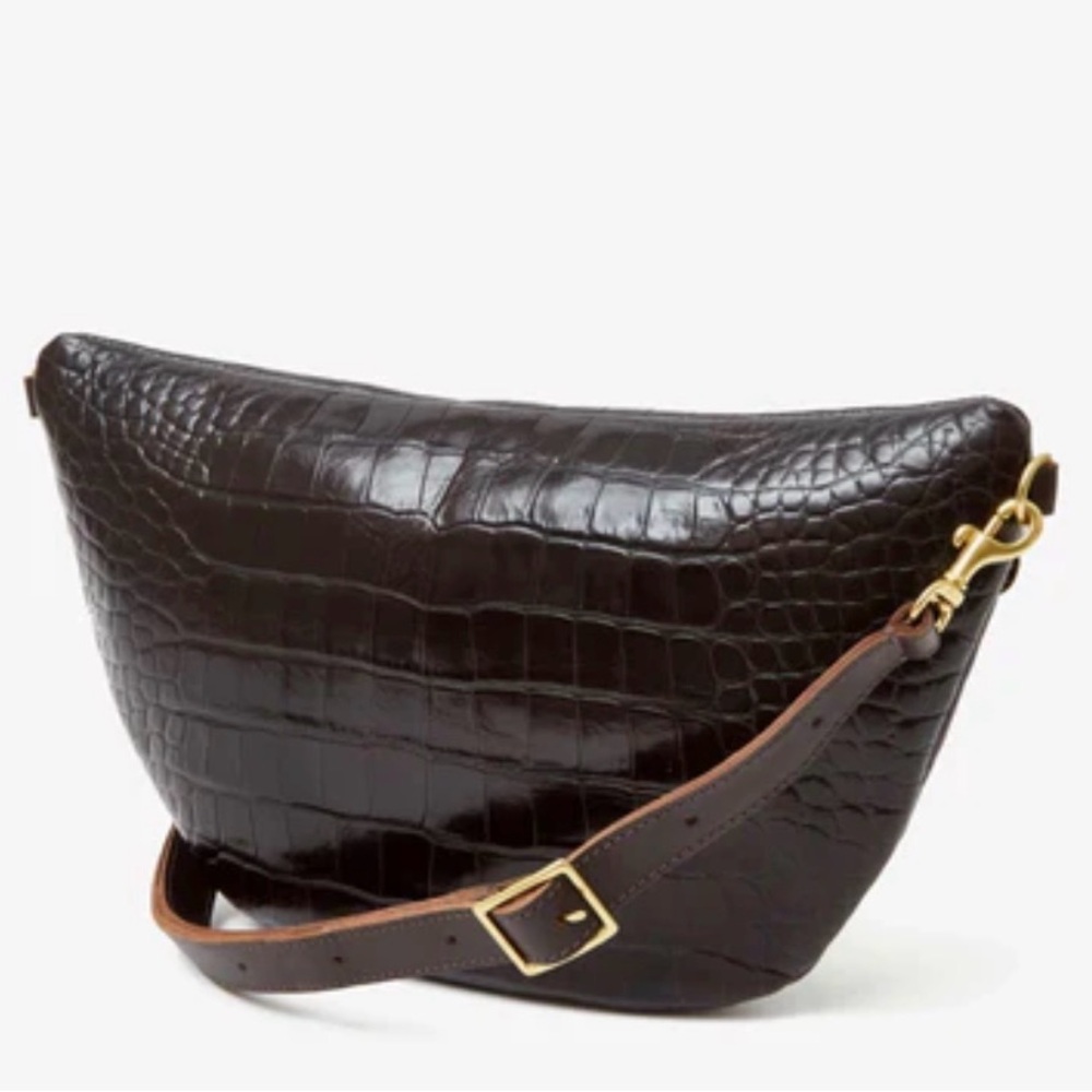 Clare V Croc-Embossed Leather Crossbody Belt Bag - Dark Brown - Picture 9 of 9